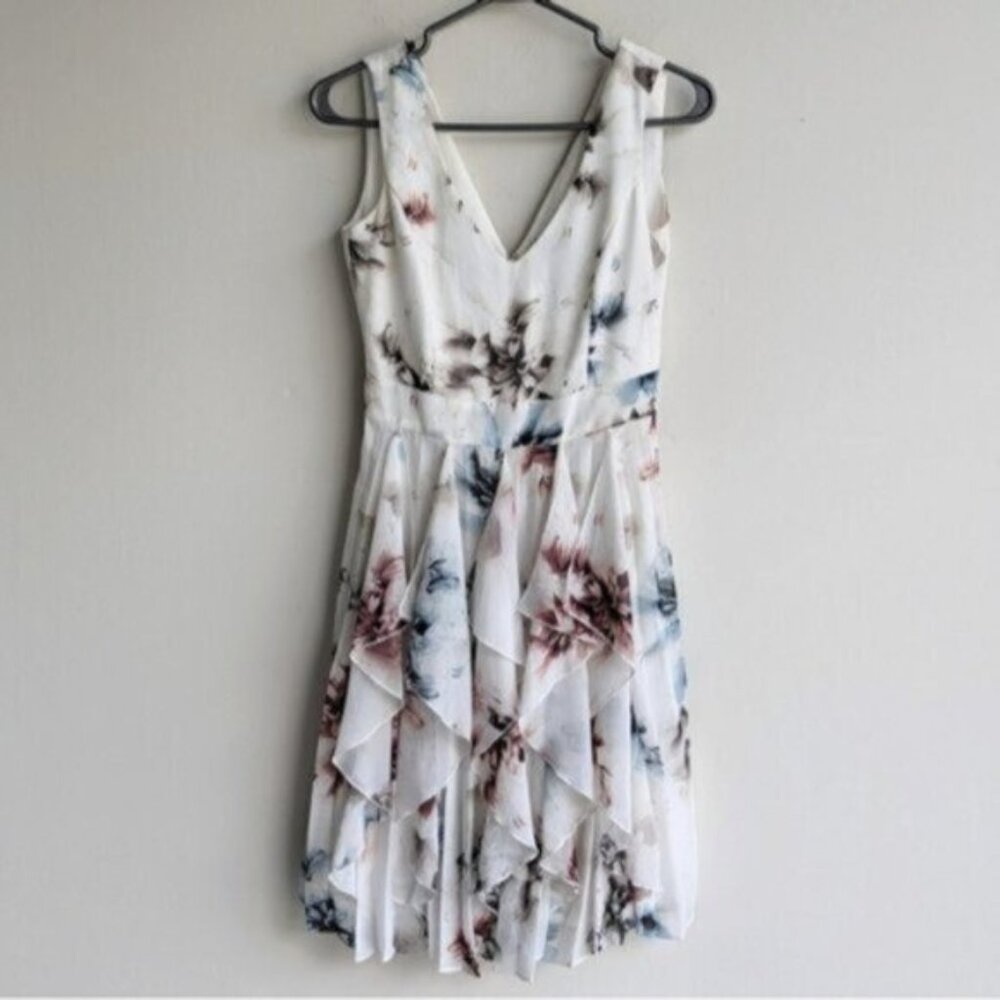 Le Chateau white floral ruffle sleeveless dress